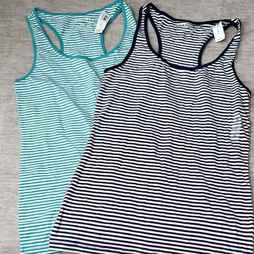 Old Navy Women's Tank Tops - Navy And Green Stripes